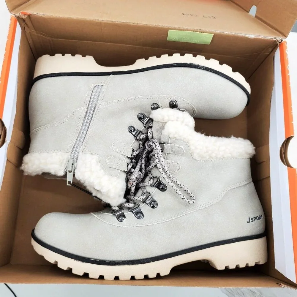 Jsport 6 Boots Faux Fur Shearling Winter Outdoor Weather Lug Chunky Snow Shoes